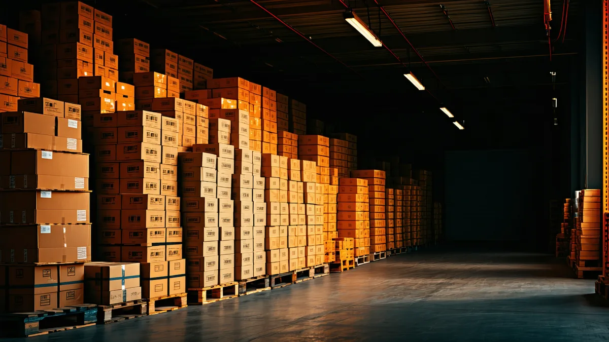 Close-up view of a mixed-SKU pallet with diverse products of different sizes and packaging types