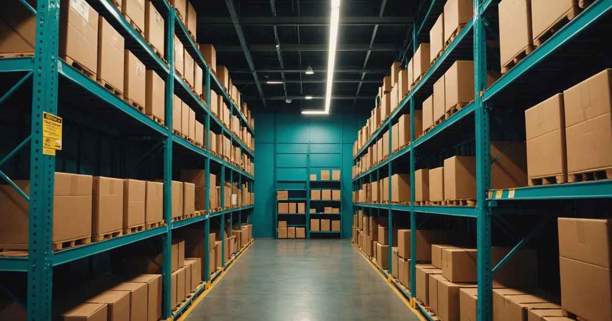 Warehouse shelving with overstocked boxes suggesting dead stock accumulation problem
