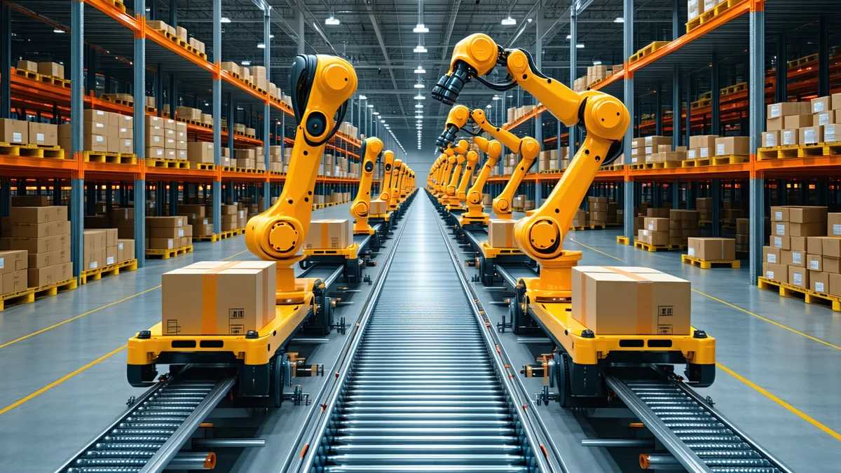 Charts and calculations representing ROI analysis for warehouse automation