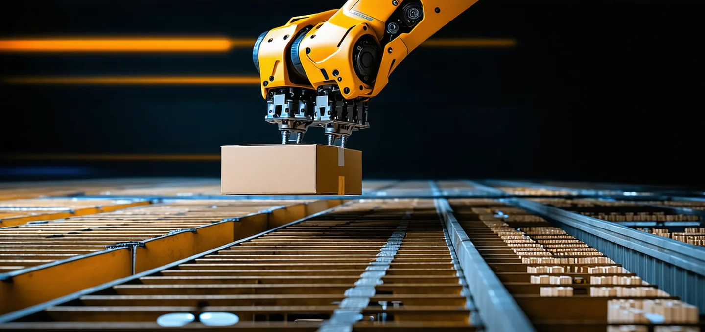 Close-up of a robot gripper precisely picking a consumer product from a mixed-SKU bin
